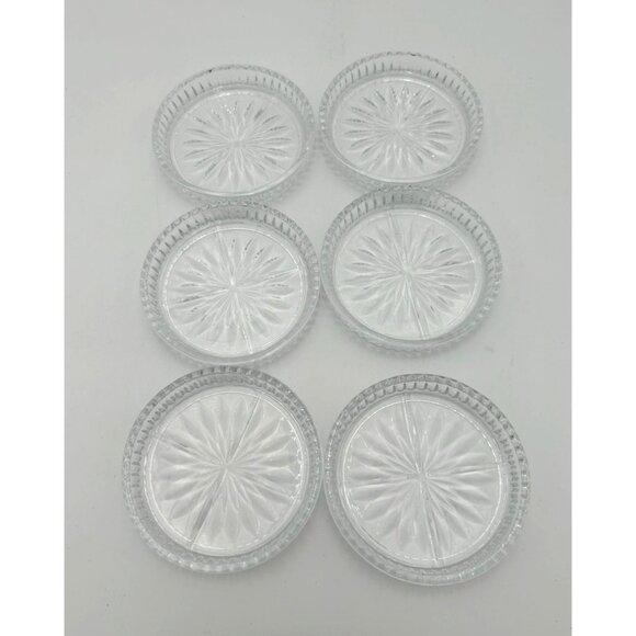 Set Of 6 Vintage Clear Glass Coasters With Starburst Design - Picture 1 of 2